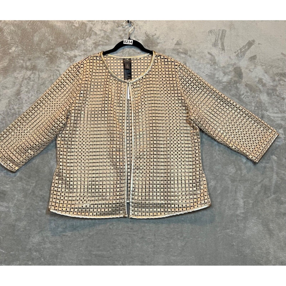 Travelers Collection by Chico's Gold Square Lace Jacket Womens 2 Open Front‎ NWT